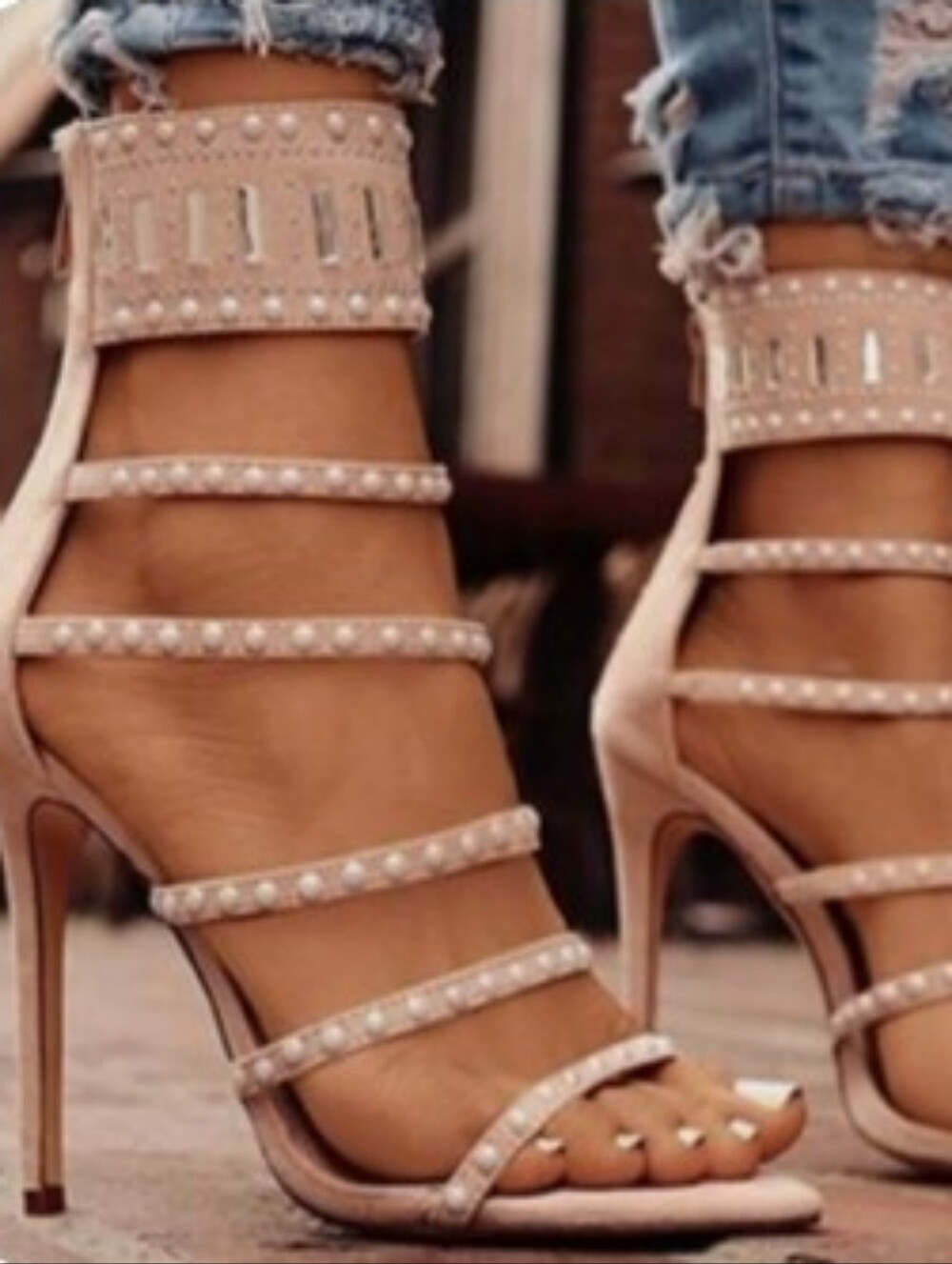 VICI Strappy Ankle Cuff Stiletto Heels Sandals with bling and pearls